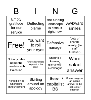 Non profit all-staff meeting bingo Card