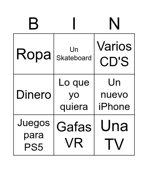 Bingo De Regalos Para Mi Cumpleaños Bingo Card