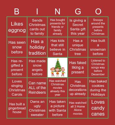 Virtual Holiday Bingo Card