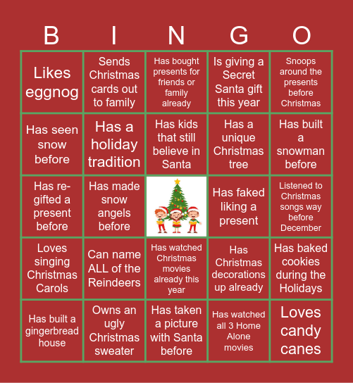 Virtual Holiday Bingo Card