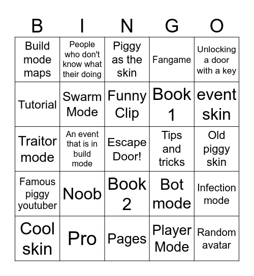 Piggy Clips Bingo Card