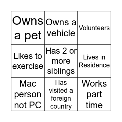 Meet and Greet Bingo Card