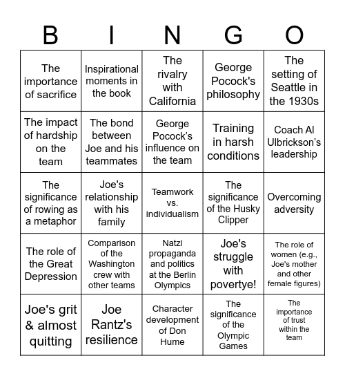 The Boys in the Boat Bingo Card