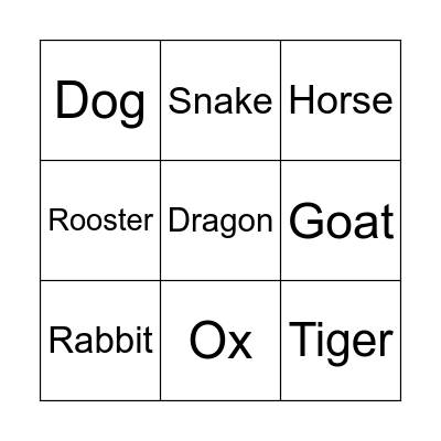 Chinese Zodiac Animals Bingo Card