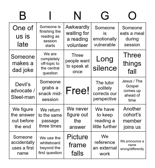 Rossetti Bingo Card