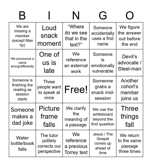 Rossetti Bingo Card