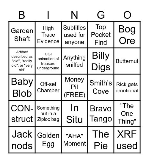 Curse of Oak Island Bingo Card