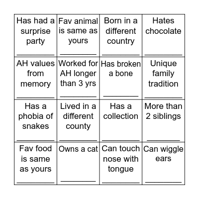 Get to know each other! Bingo Card