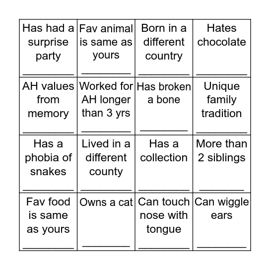 Get to know each other! Bingo Card
