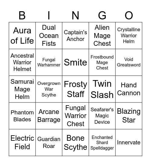 Dungeon quest Bingo Card
