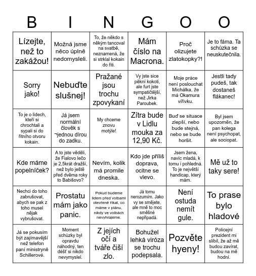 Politické Bingo Card