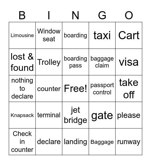 Airport  Bingo Card