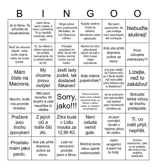 Politické Bingo Card