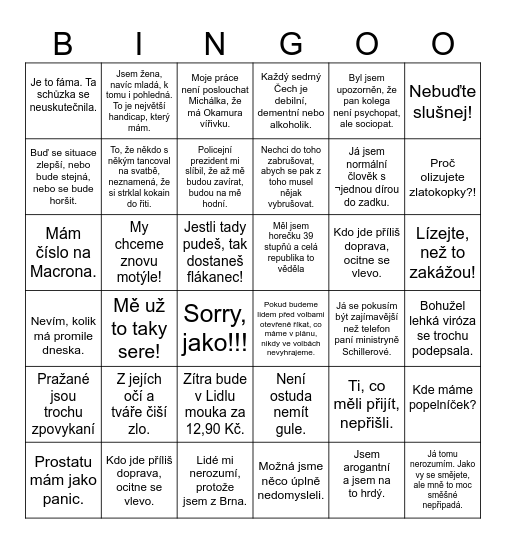 Politické Bingo Card