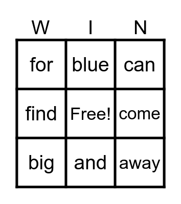 Sight Words 1 Bingo Card