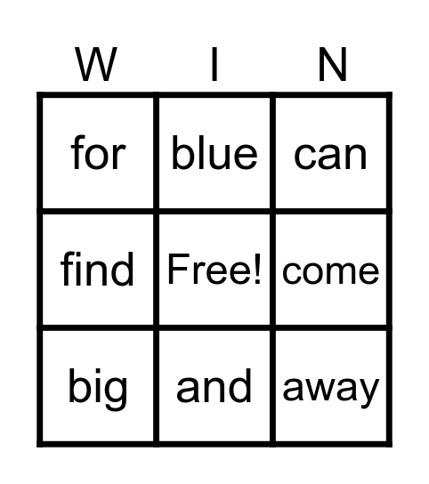 Sight Words 1 Bingo Card
