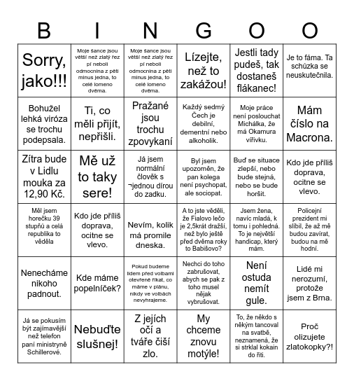 Politické Bingo Card