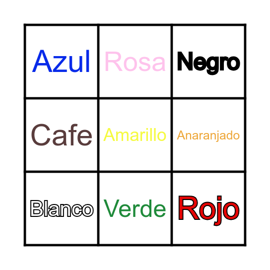 Los Colores Bingo Card
