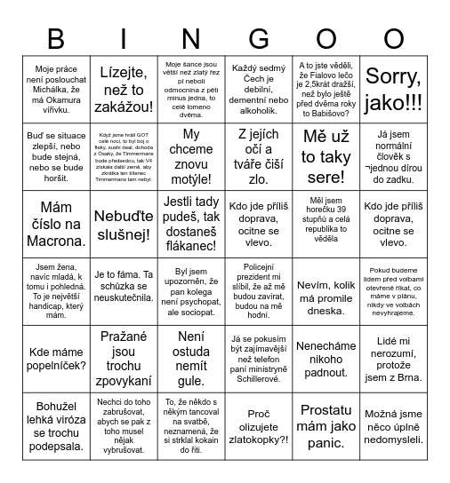 Politické Bingo Card