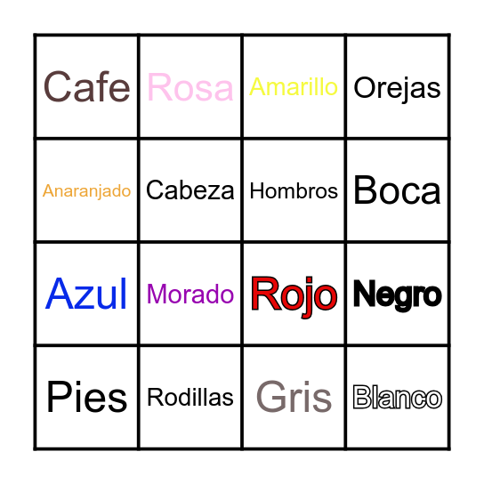 Los Colores Bingo Card