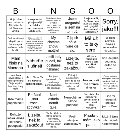 Politické Bingo Card