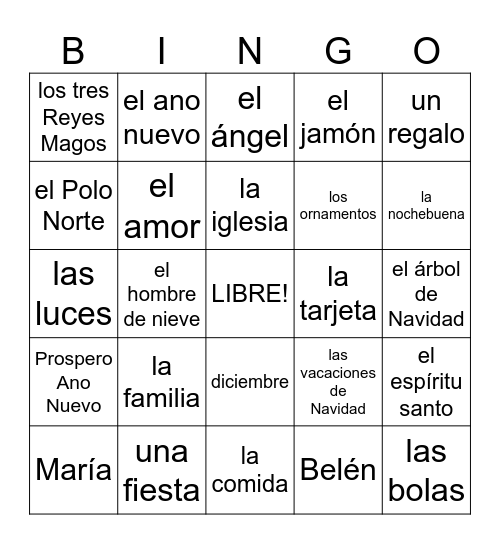 LA NAVIDAD Bingo Card