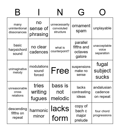 amateur baroque composers Bingo Card