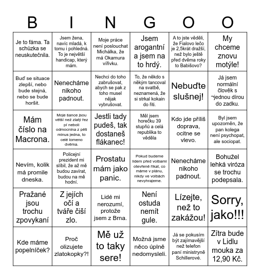 Politické Bingo Card