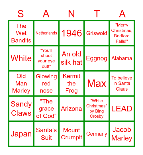 December to Remember Bingo Card