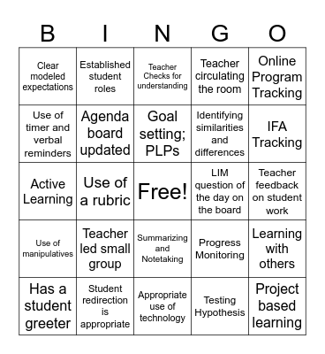 Learning Walks Bingo Card