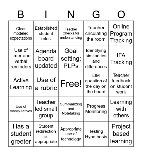 Learning Walks Bingo Card