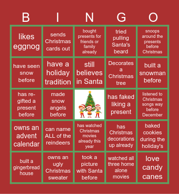 Virtual Holiday Bingo Card