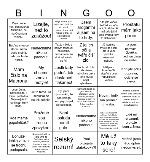 Politické Bingo Card