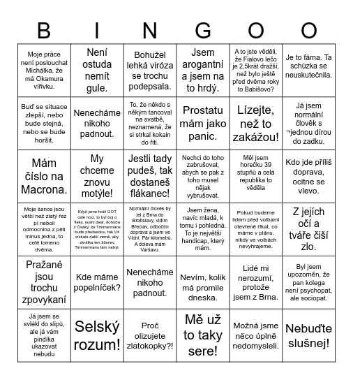 Politické Bingo Card