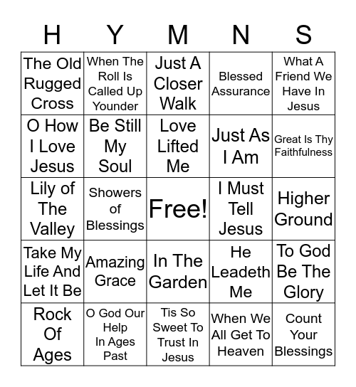 Hymns Bingo Card