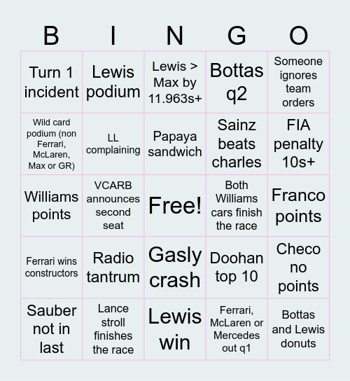 Abu Dhabi 24 Hot Takes Bingo Card