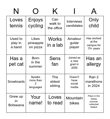 Holiday Bingo Card