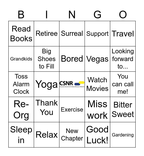 Barb & Tina's Retirement Bingo Card