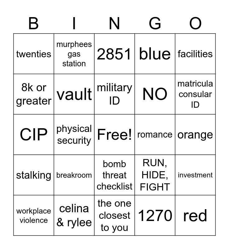 Semi - Annual Security Bingo Card