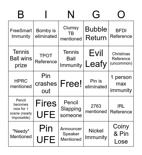 BFDIA 16 BINGO Card