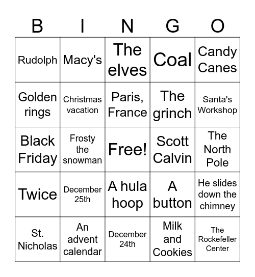Christmas Bingo!! Bingo Card
