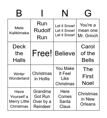 Christmas Playlist Bingo Card
