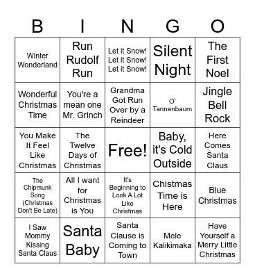 Christmas Playlist Bingo Card