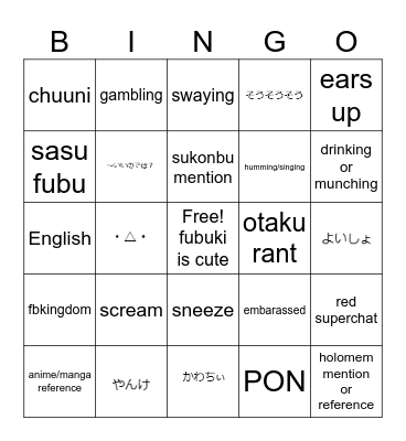 Fubuki Stream Bingo Card