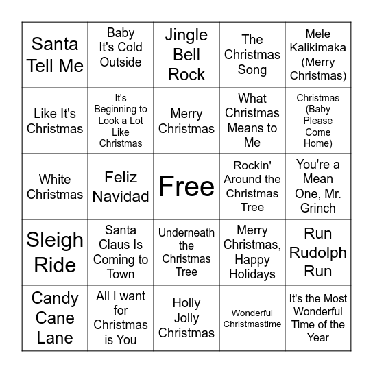 Christmas Singo Bingo Card