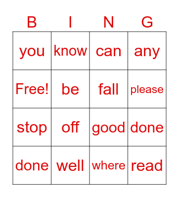 HFW Bingo Card