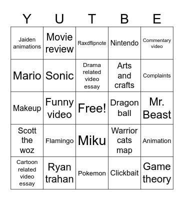 YT bingo Card