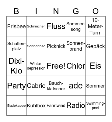 Sommer in der Stadt (Lied) Bingo Card