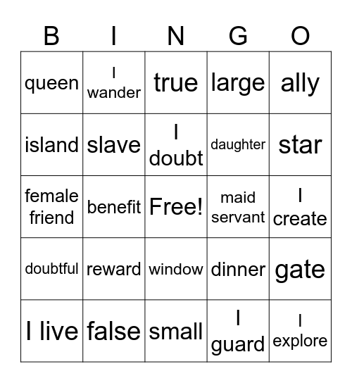 Latin 1 Bingo Card