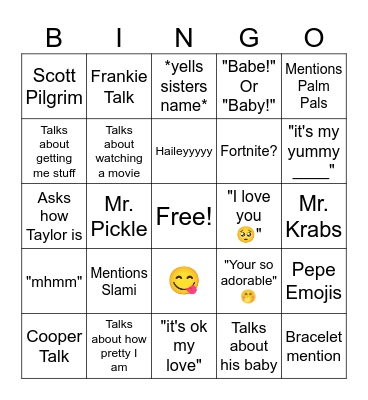 Nico Bingo Card